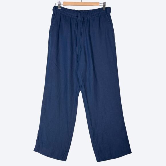 Charter Club 100% Linen Cropped Wide Leg Pants Women's S Lagenlook Resort Navy - Picture 1 of 9